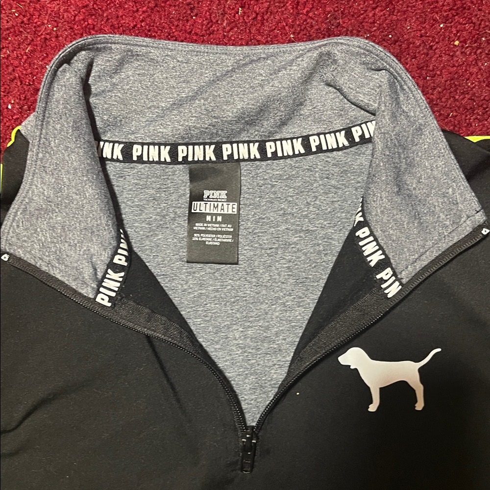 PINK Victoria's Secret Black and Gray Zip Up Sweater Size Medium - Picture 2 of 3
